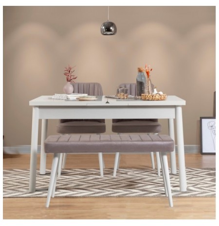 Set 4 Pc Tavoline ngrenie me hapje + Karrige Kalune Design Santiago White-Soho Grey White Grey