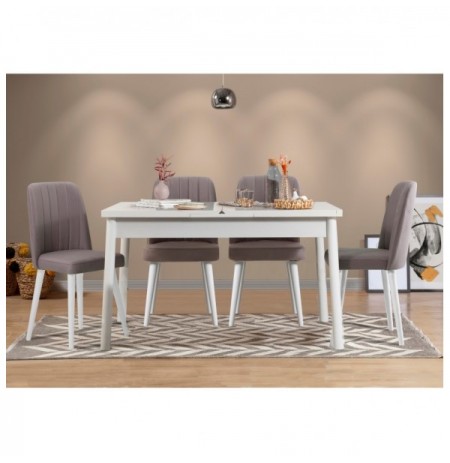 Set 5 Pc Tavoline ngrenie me hapje + Karrige Kalune Design Santiago White Grey White Grey