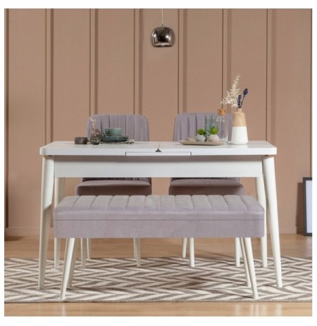 Set 4 Pc Tavoline ngrenie me hapje + Karrige Kalune Design Vina 0701 - 3 - White, Grey White Grey