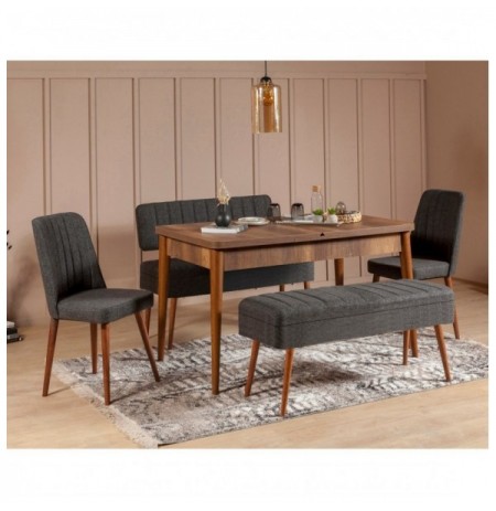 Set 5 Pc Tavoline ngrenie me hapje + Karrige Kalune Design Vina 1053 - 4 - Anthracite, Walnut Walnut Anthracite