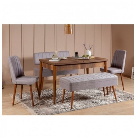 Set 5 Pc Tavoline ngrenie me hapje + Karrige Kalune Design Vina 0701 - 4 - Walnut, Grey Walnut Grey