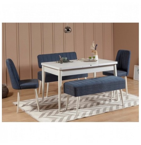 Set 5 Pc Tavoline ngrenie me hapje + Karrige Kalune Design Vina 1048 - 4 - White, Dark Blue White Dark Blue