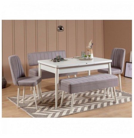 Set 5 Pc Tavoline ngrenie me hapje + Karrige Kalune Design Vina 0701 - 4 - White, Grey White Grey