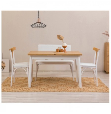 Set 4 Pc Tavoline ngrenie me hapje + Karrige Kalune Design Oliver Açl.Karina-White V2 White