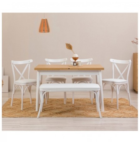 Set 6 Pc Tavoline ngrenie me hapje + Karrige Kalune Design Oliver Açl.White Karina-White White