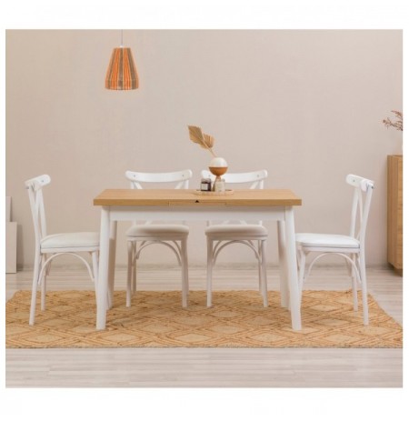 Set 5 Pc Tavoline ngrenie me hapje + Karrige Kalune Design Oliver Açl.White Karina-White White