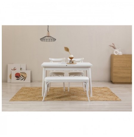 Set 4 Pc Tavoline ngrenie me hapje + Karrige Kalune Design Oliver 28 - Ex White