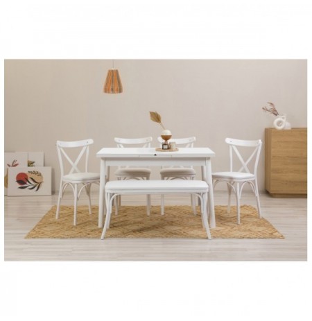 Set 6 Pc Tavoline ngrenie me hapje + Karrige Kalune Design Oliver 29 - Ex White
