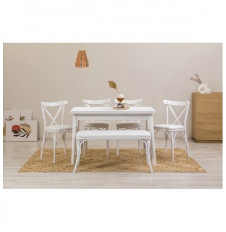 Set ( 6 Pc ) Tavoline + karrige Kalune Design Oliver 29 White