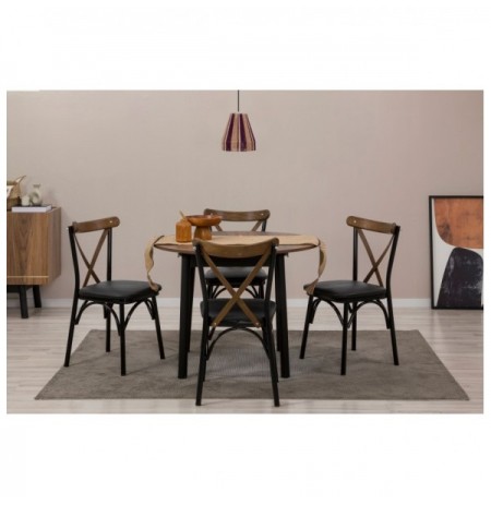 Set 5 Pc Tavoline ngrenie me hapje + Karrige Kalune Design Oliver - Black, Walnut Black Walnut