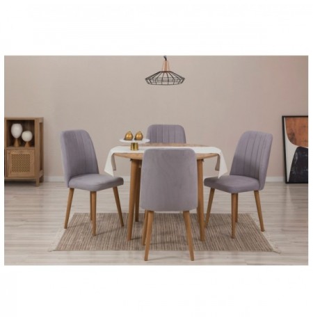 Set 5 Pc Tavoline ngrenie me hapje + Karrige Kalune Design Vina 0701 - Atlantic Pine, Grey Atlantic Pine Grey