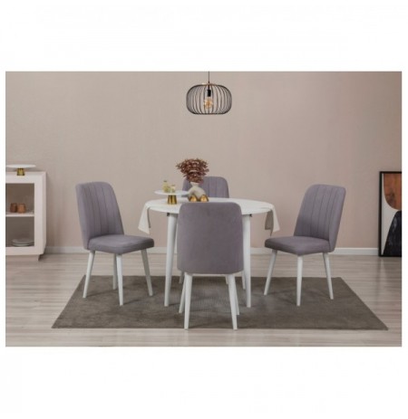 Set 5 Pc Tavoline ngrenie me hapje + Karrige Kalune Design Vina 0701 - White, Grey White Grey