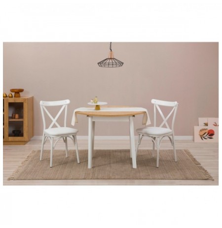 Set 3 Pc Tavoline ngrenie me hapje + Karrige Kalune Design Oliver - White, Oak White Oak