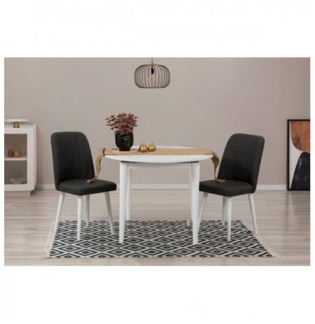 Set 3 Pc Tavoline ngrenie me hapje + Karrige Kalune Design Vina 1053 - White, Anthracite White Anthracite