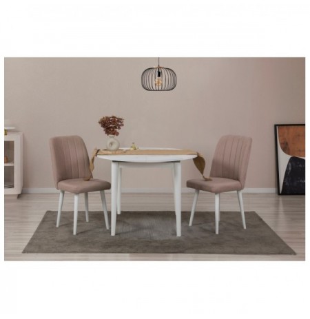 Set 3 Pc Tavoline ngrenie me hapje + Karrige Kalune Design Vina 0900 - White, Stone White Stone