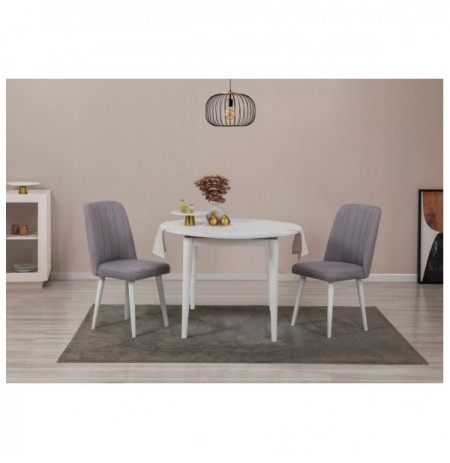 Set 3 Pc Tavoline ngrenie me hapje + Karrige Kalune Design Vina 0701 - White, Grey White Grey