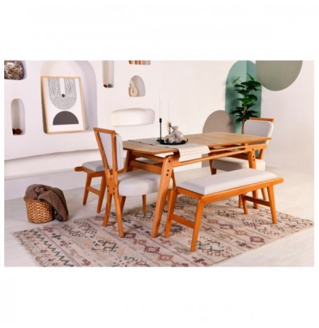 Set ( 4 Pc ) Tavoline + karrige Kalune Design Palace (2S-2B) Oak Cream