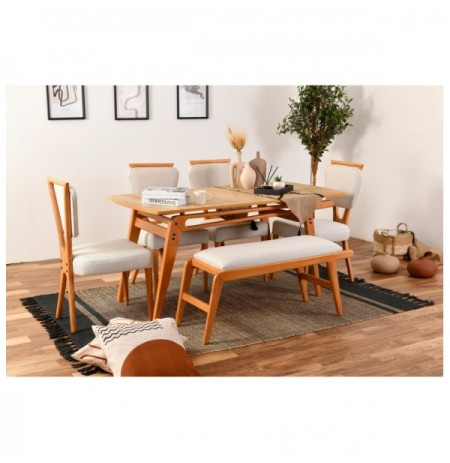 Set ( 6 Pc ) Tavoline + karrige Kalune Design Palace (4S-1B) Oak Cream