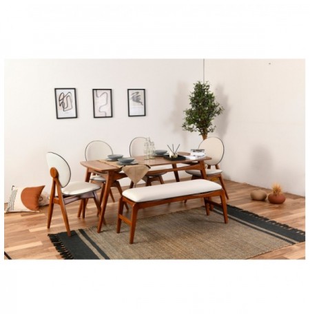 Set ( 6 Pc ) Tavoline + karrige Kalune Design Touch (4S-1B) Walnut Cream