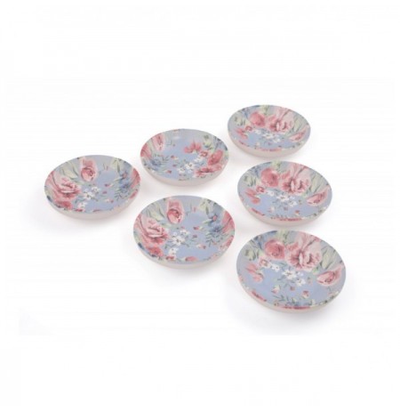 Set tasa qeramik (6 Pc) Rose Blue Ring Snack / Sauce 13 Cm 6 Pieces - 18715 Blue Pink White Green