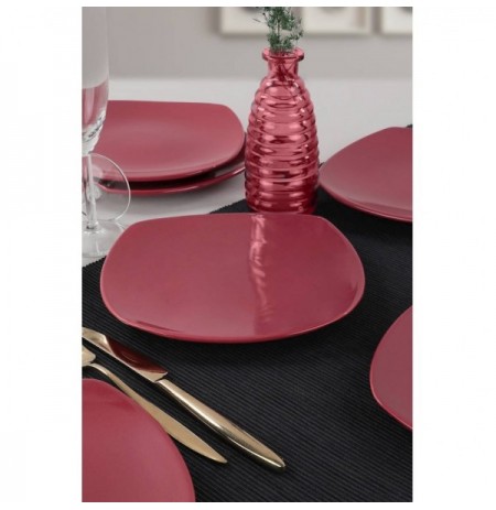 Set pjata embelsire qeramike ( 6 Pc) Carmen Red Corner Cake Plate 22 Cm 6 Pieces Red